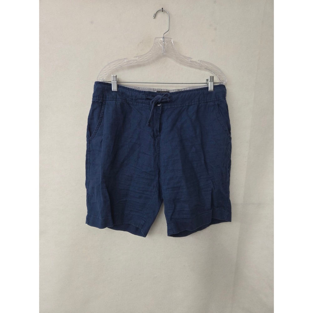 Jones New York Linen Shorts Womens 14 Navy Blue Drawstring Mid Rise Casual Beach